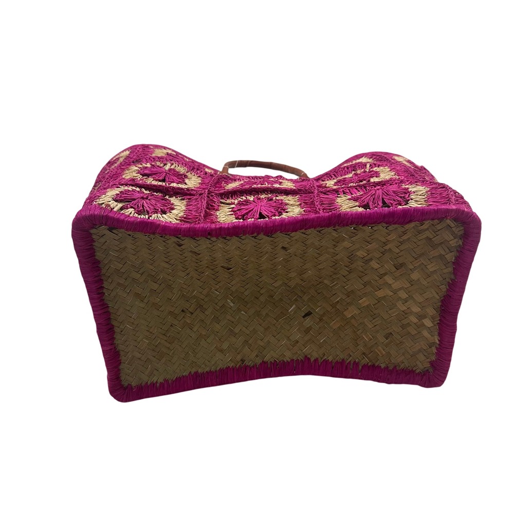 Le Comptoir de la Plage Pink Raffia Floral Crochet Leather Handle Tote Bag L - Picture 6 of 10